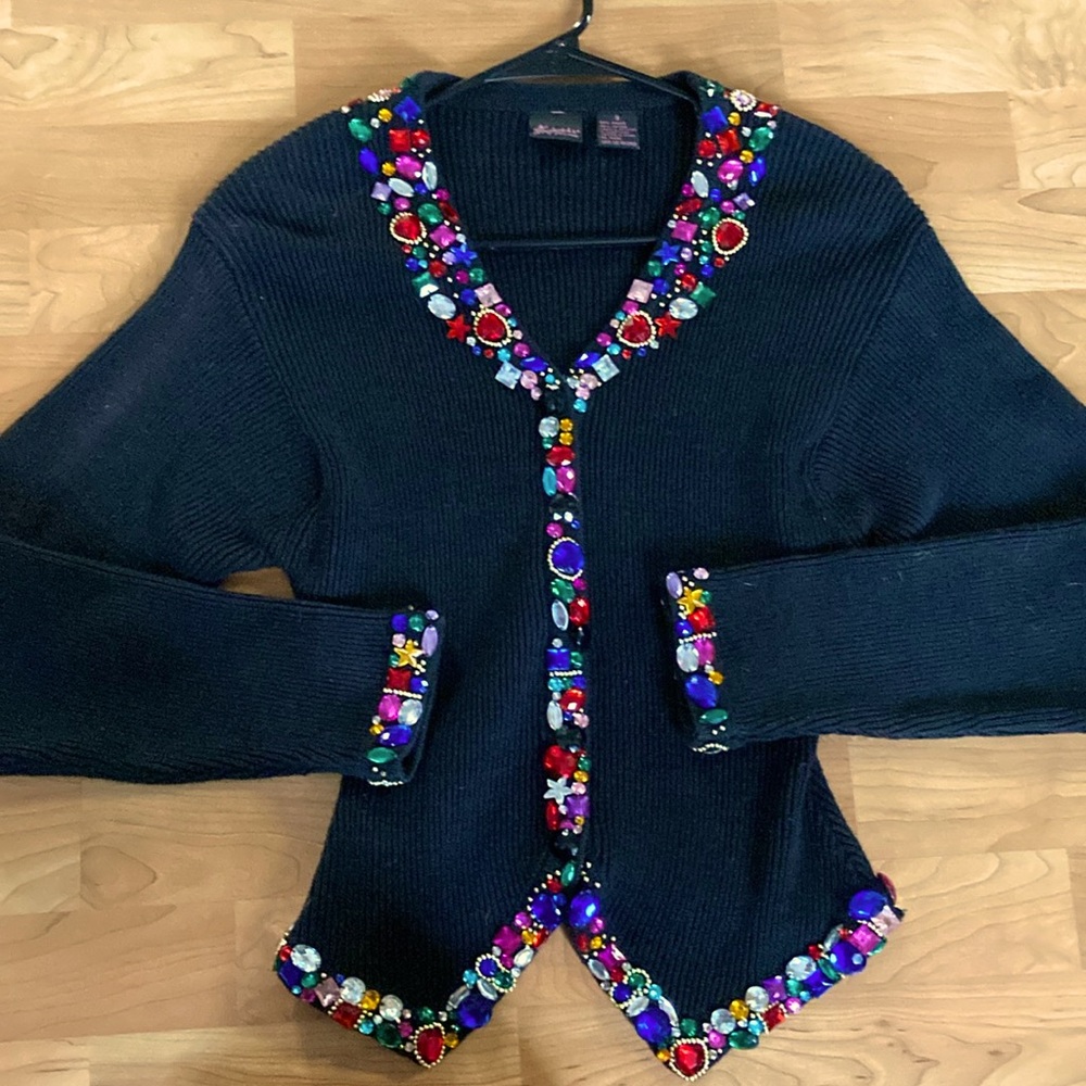 Gorgeous Fredricks of Hollywood Black Sweater with Beautiful Bedazzled Jewels.